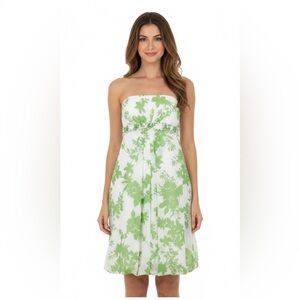 David's Bridal Strapless White and Green Dress